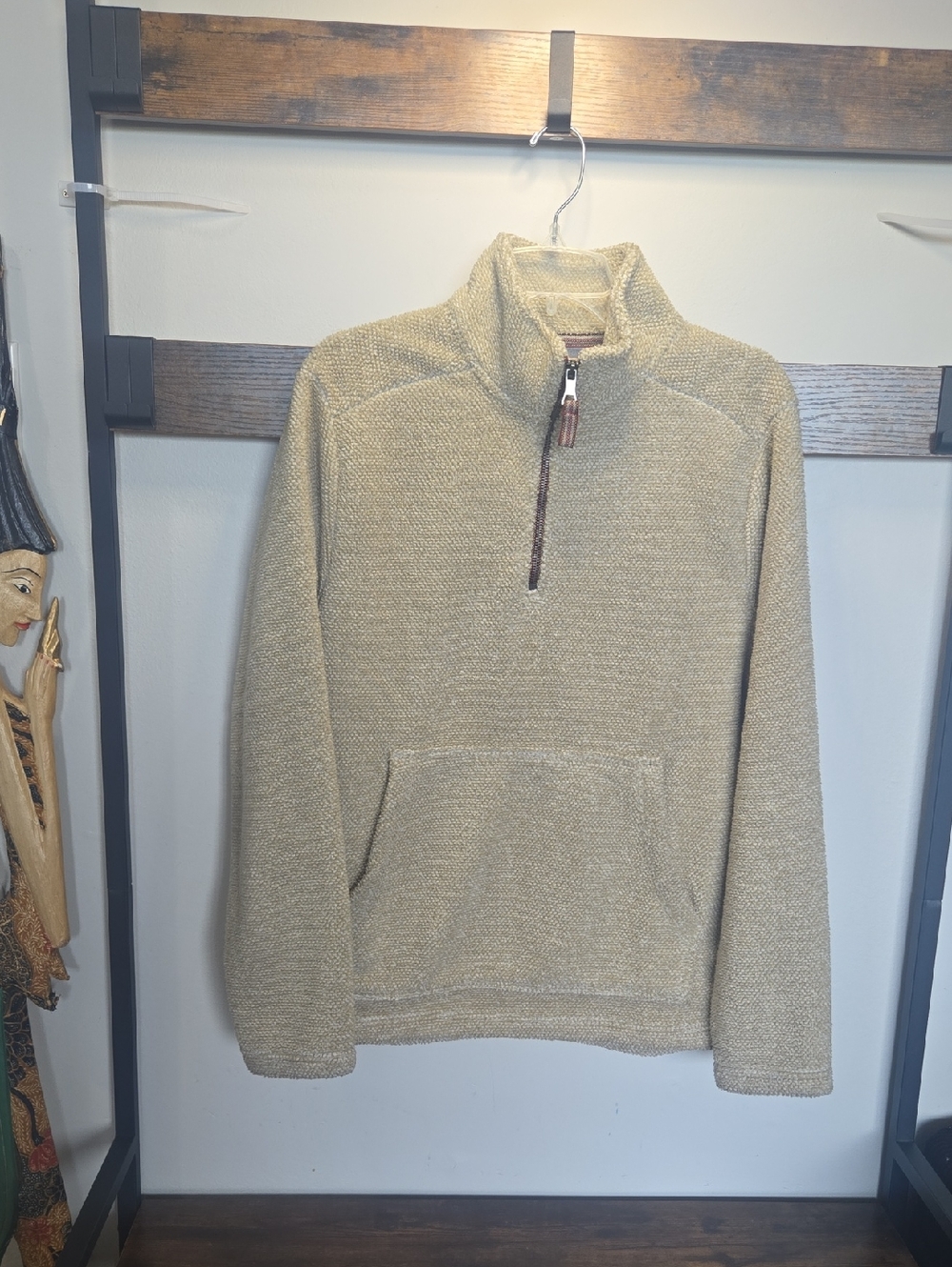 Men's Quarter-Zip Knit Pullover Sweater in Light Beige